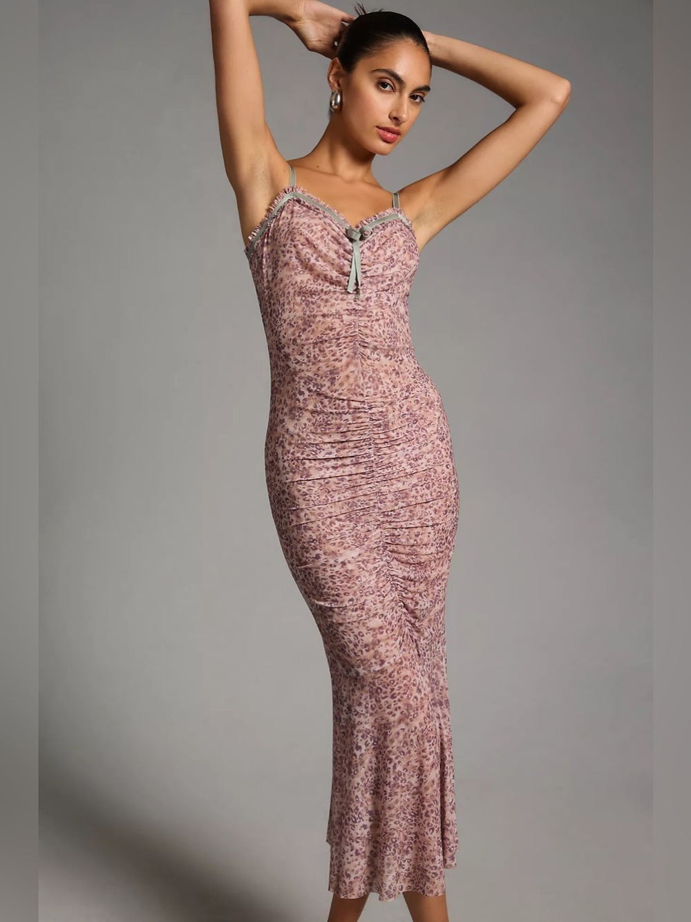 By Anthropologie Leopard Print Sheer Mesh Midi Dress
